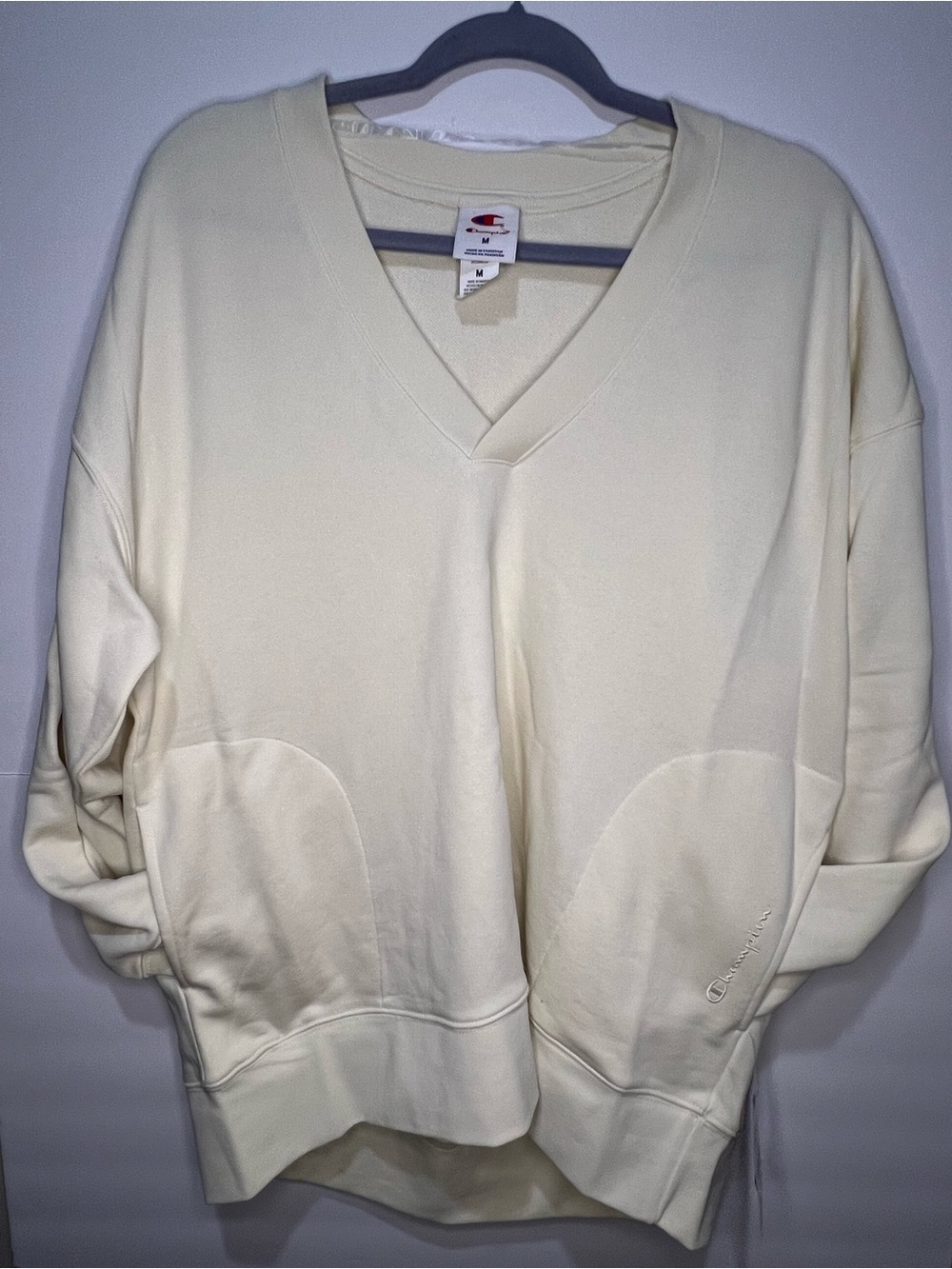 Champion Men's V-Neck Pullover Sweater in Cream